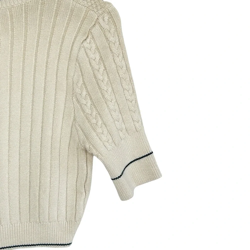 Free People Catch Your Eye Swit Sweater Small Preppy Cropped Cable Knit V Neck‎